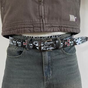 y2k style black skeleton skull goth emo black belt
